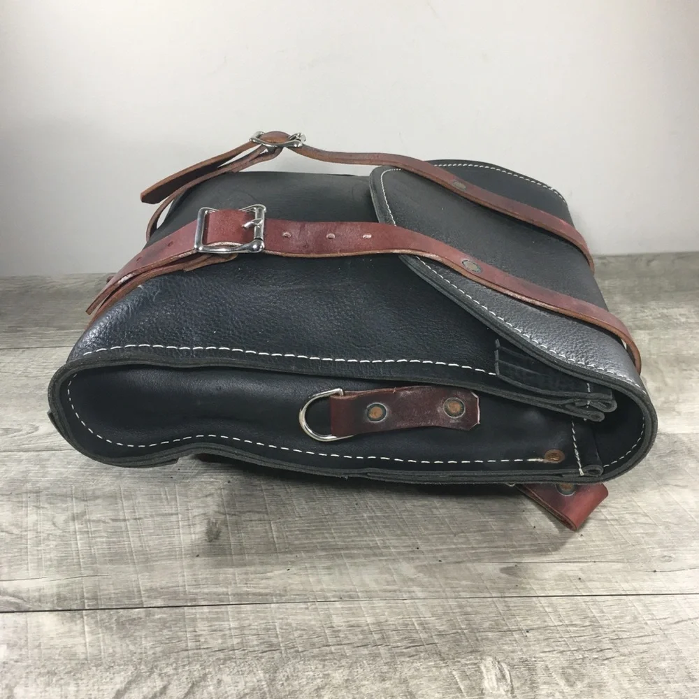 Black Convertible Leather Backpack Camping Book Day Bag School Pack Rucksack